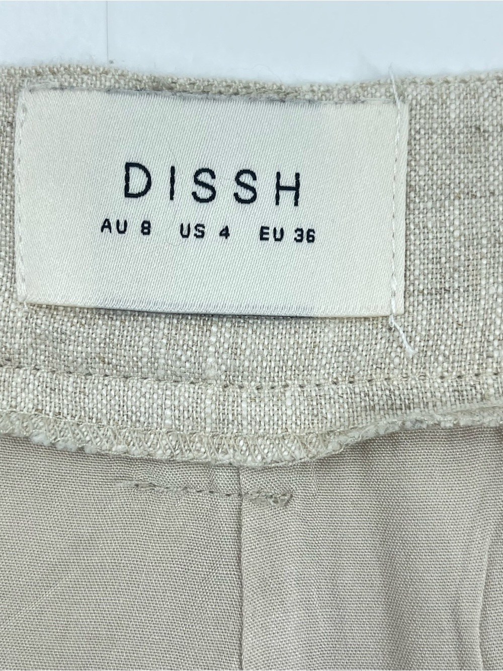 DISSH Women's Cropped Tan 100% Linen Pants Pleated Lined High Waisted Size 4 - Picture 6 of 12